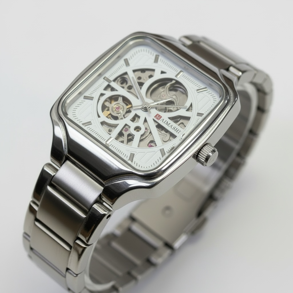 Square Skeleton Automatic Watch – Stainless Steel