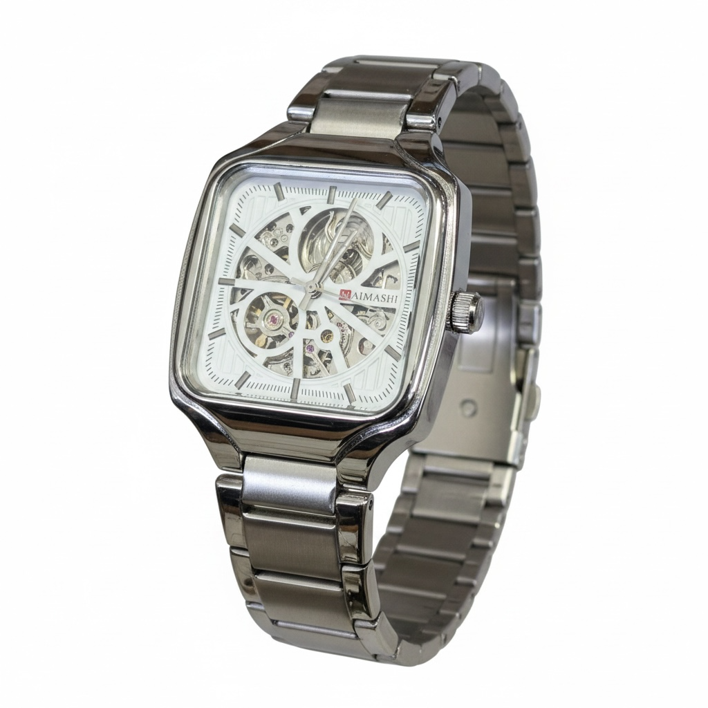Square Skeleton Automatic Watch – Stainless Steel