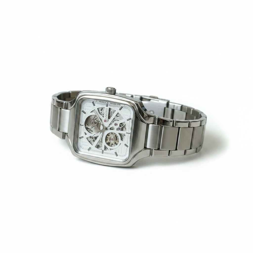 Square Skeleton Automatic Watch – Stainless Steel